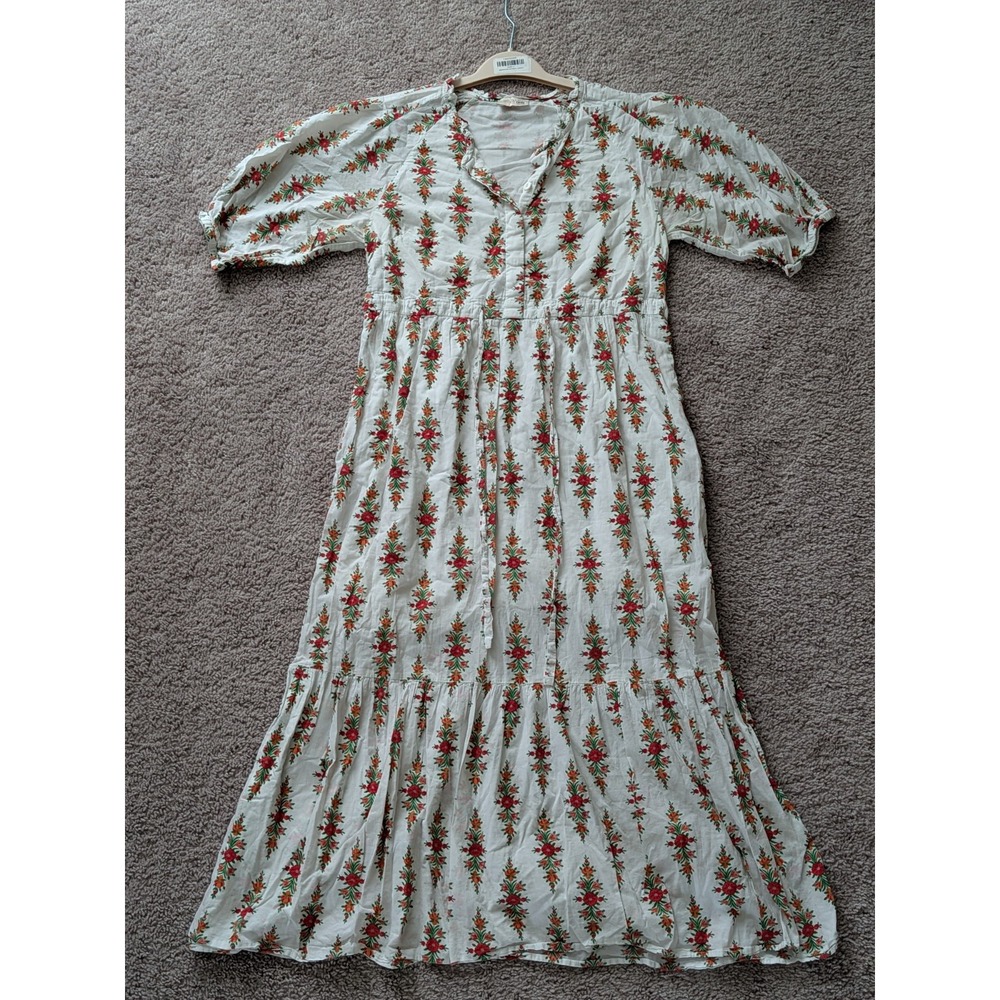 Banjanan Poppy Dress Maxi Short Sleeve Floral Print Womens Large Bohemian